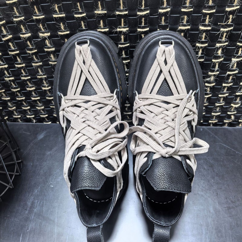 Genuine Leather Round Toe Martin Boots Handsome Short Barrel Motorcycle Boots Thick Bottom Crazy Strap Pentagram - Image 3